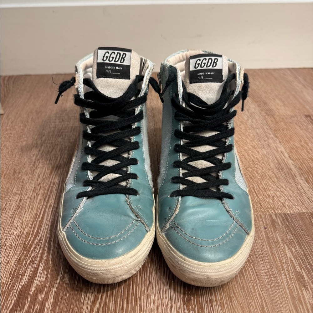 Golden Goose Teal & White High-Top Sneakers